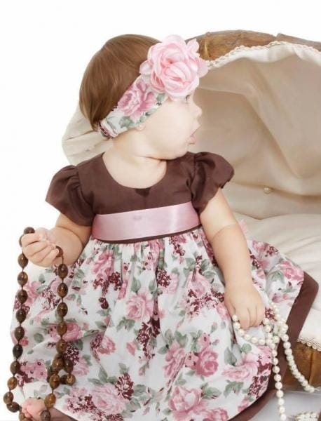 Vestido infantil rosa e marrom Vestido infantil rosa e marrom